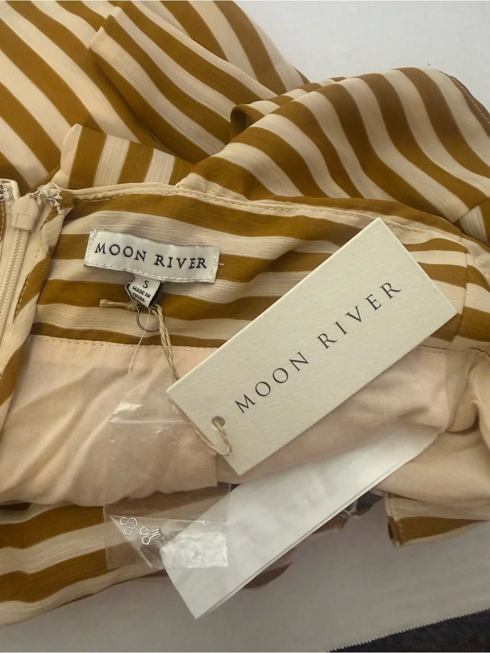Moon River Ettna Mustard Yellow Striped Cutout Front Wide-Leg Jumpsuit NEW Small